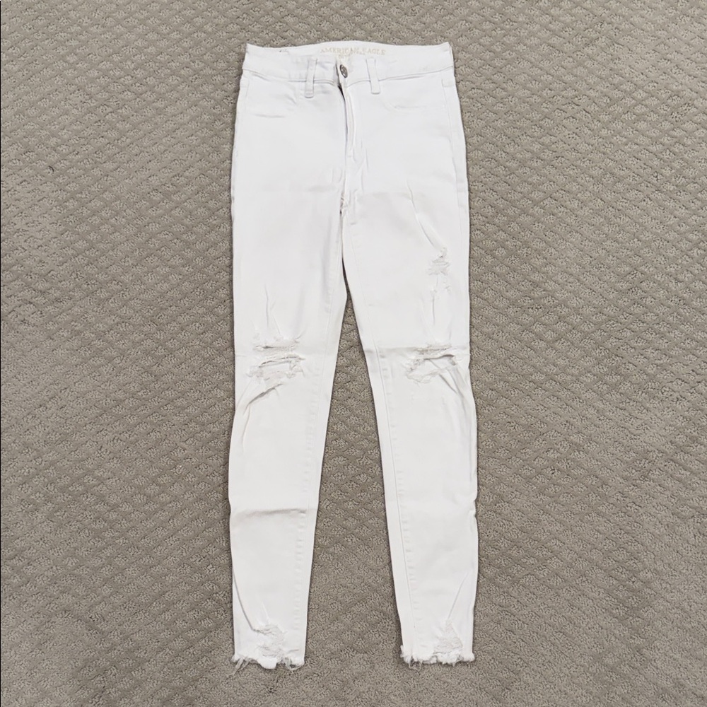 American Eagle Outfitters White Distressed Skinny Jeans